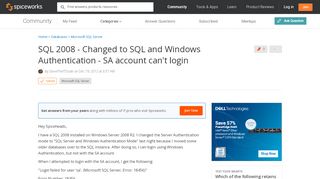 
                            11. [SOLVED] SQL 2008 - Changed to SQL and Windows Authentication - SA ...