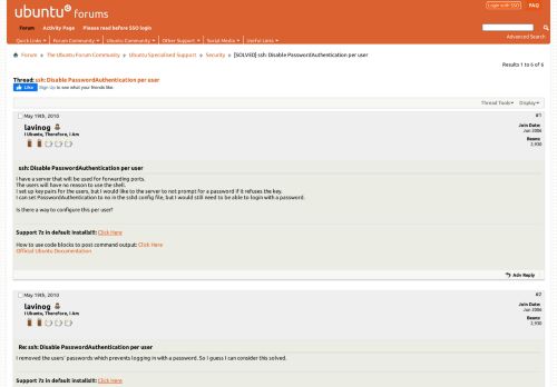 
                            3. [SOLVED] ssh: Disable PasswordAuthentication per user - Ubuntu Forums