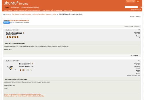 
                            12. [SOLVED] Starcraft II crash when login - Ubuntu Forums