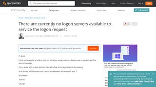 
                            2. [SOLVED] There are currently no logon servers available to service ...