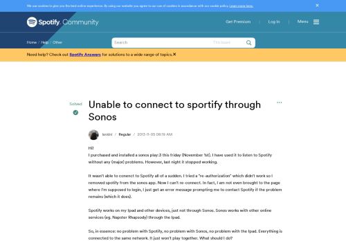 
                            5. Solved: Unable to connect to sportify through Sonos - The Spotify ...