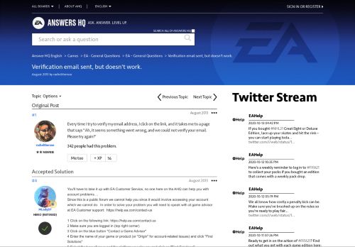 
                            5. Solved: Verification email sent, but doesn't work. - EA Answers HQ