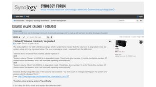 
                            8. [Solved] Volume crashed / degraded - Synology Forum