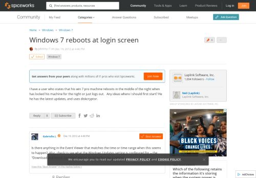 
                            13. [SOLVED] Windows 7 reboots at login screen - Spiceworks Community