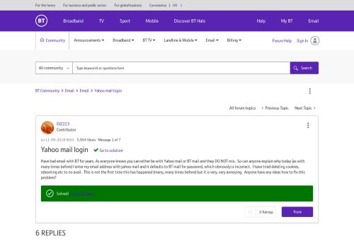 
                            11. Solved: Yahoo mail login - BT Community