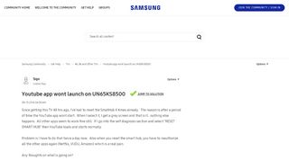 
                            2. Solved: Youtube app wont launch on UN65KS8500 - Samsung ...