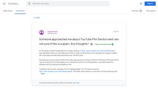 
                            4. Someone approached me about YouTube Film Section and I am not sure ...