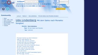 
                            6. Songtext Mit dem Sakko nach Monakko von Udo Lindenberg | LyriX.at