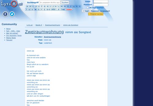 
                            13. Songtext nimm sie von Zweiraumwohnung | LyriX.at