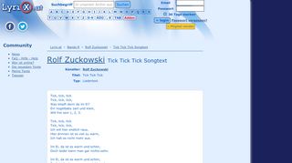 
                            10. Songtext Tick Tick Tick von Rolf Zuckowski | LyriX.at