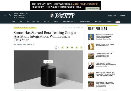 
                            9. Sonos CES News: Beta Test Underway for Google Assistant ... - Variety