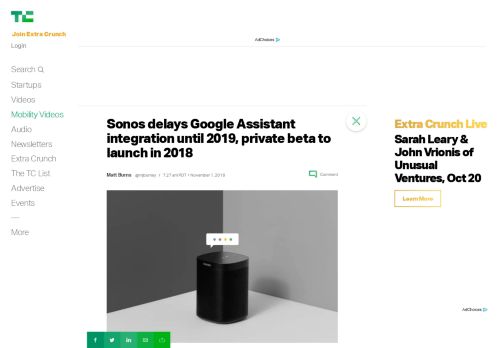 
                            13. Sonos delays Google Assistant integration until 2019, private beta to ...