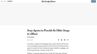 
                            11. Sony Agrees to Deal Putting Older Songs on eMusic - The New York ...