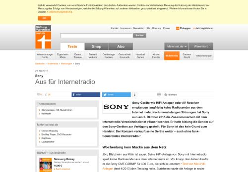 
                            10. Sony - Aus für Internetradio - Stiftung Warentest