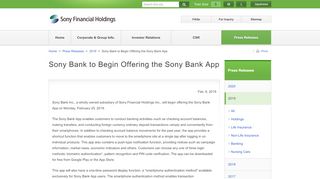 
                            9. Sony Bank to Begin Offering the Sony Bank App | Sony ...