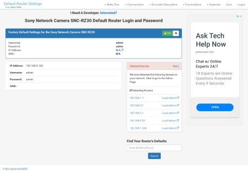 
                            3. Sony Network Camera SNC-RZ30 Default Router Login and Password