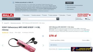 
                            8. SONY Odtwarzacz MP3 NWZ-B183P / 4 GB, różowy | MALL.PL