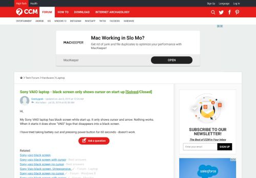 
                            13. Sony VAIO laptop - black screen only shows cursor on start up ...