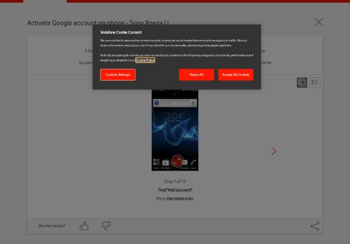 
                            6. Sony Xperia U - Activate Google account on phone | Vodafone Ireland
