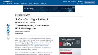 
                            9. SoOum Corp Signs Letter of Intent to Acquire TradeBoss ... - CNBC.com
