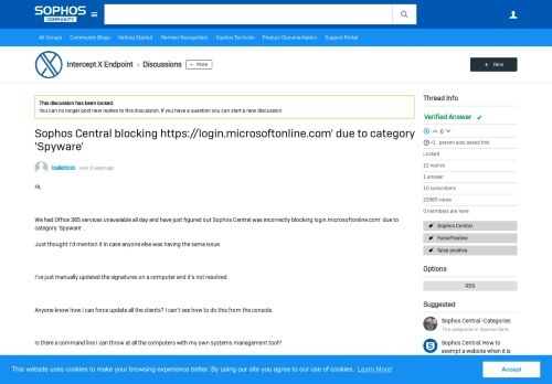 
                            11. Sophos Central blocking https://login.microsoftonline.com' ...