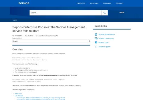 
                            8. Sophos Enterprise Console: The Sophos Managemet service fails to ...