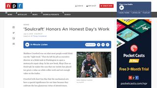 
                            13. 'Soulcraft' Honors An Honest Day's Work : NPR