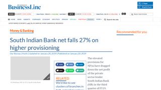
                            11. South Indian Bank net falls 27% on higher provisioning - The Hindu ...