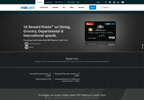 
                            4. South Indian Bank SBI Platinum Credit Card - Apply Now | SBI Card
