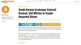 
                            9. South Korean Exchange Coinrail Hacked, $40 Million in ...