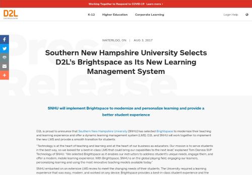 
                            7. Southern New Hampshire University Selects D2L's ...