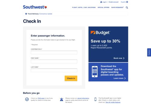 
                            3. Southwest Airlines - Check-In