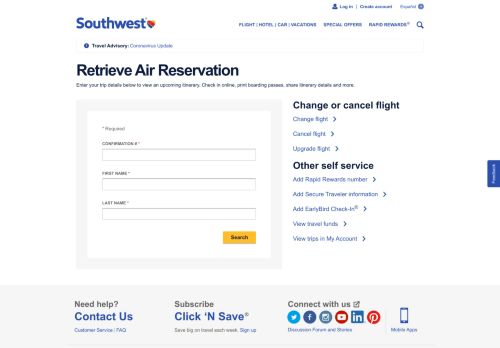 
                            6. Southwest Airlines - Manage Flight Reservation