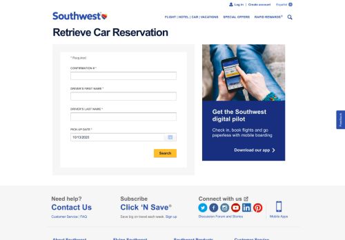 
                            8. Southwest Airlines - Retrieve Car Reservation