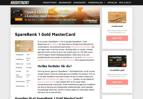 
                            6. SpareBank 1 Gold MasterCard - Kredittkrt.no