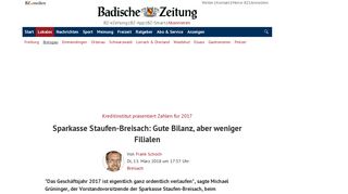
                            9. Sparkasse Staufen-Breisach: Gute Bilanz, aber weniger Filialen ...