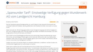 
                            6. „Sparwunder Tarif“: Einstweilige Verfügung gegen Wunderwerk AG ...