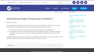 
                            10. Special Advisory: Sagicor Group Jamaica Limited (SJ) | Mayberry ...