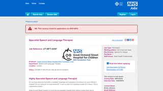 
                            12. Specialist Speech and Language Therapist - NHS Jobs