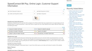 
                            4. SpeedConnect Bill Pay, Online Login, Customer Support Information