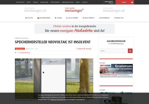 
                            6. Speicherhersteller Neovoltaic ist insolvent - energate messenger+