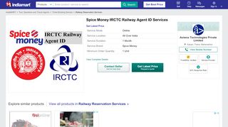 
                            12. Spice Money IRCTC Railway Agent ID Services in Kalyan, Axiwox ...