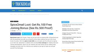 
                            2. Spice2mail Loot: Get Rs.100 Free Joining Bonus (See Rs.500 Proof ...