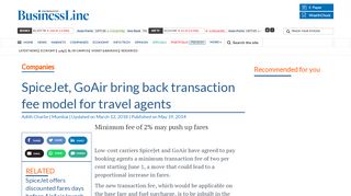 
                            6. SpiceJet, GoAir bring back transaction fee model for travel agents ...