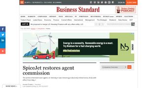 
                            13. SpiceJet restores agent commission | Business Standard News