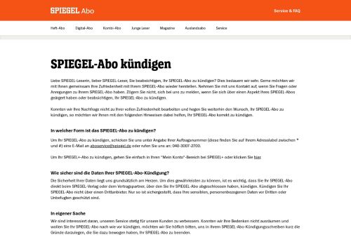 
                            7. SPIEGEL-Abo kündigen - DER SPIEGEL im Abo - Spiegel Online