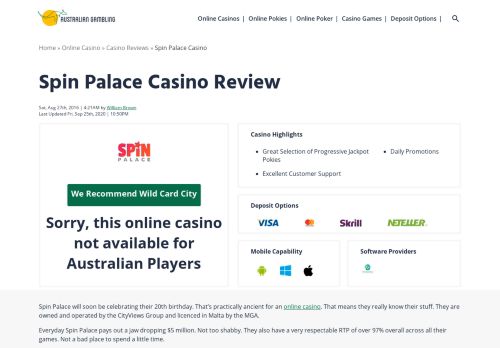 
                            7. Spin Palace | Best Australian Online Casinos - Australian Gambling