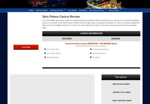 
                            5. Spin Palace Casino 2019 - Claim your $1,000 Free Welcome Bonus