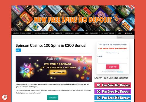 
                            7. Spinson Casino: 100 Spins & £200 Bonus! - New Free Spins No ...