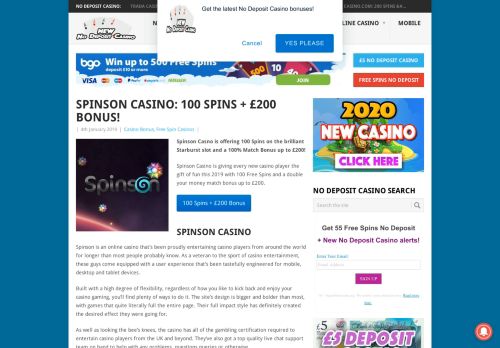 
                            4. Spinson Casino: 100 Spins + £200 Bonus! - New No Deposit Casino